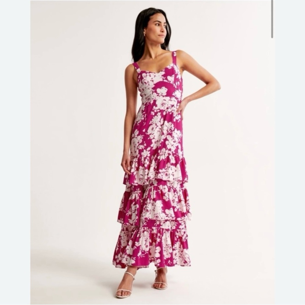Abercrombie & Fitch tiered Floral Pink Maxi Dress size xs